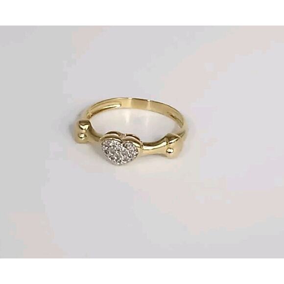 18k Yellow Gold Diamond Heart Ring Size 6.75 - Picture 3 of 13